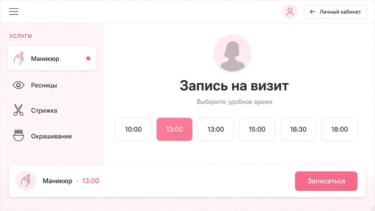 Личный кабинет записи в студию красоты