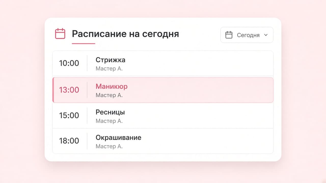 Обезличенное расписание студии на день с записями к мастерам